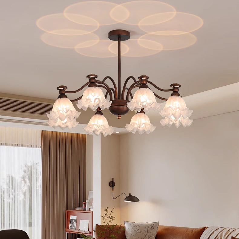 Contemporary Creative Branch Flower Glass Shade Hardware Frame 4/6/8 Chandelier For Living Room