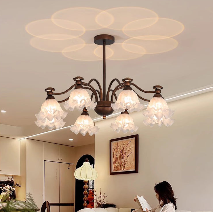 Contemporary Creative Branch Flower Glass Shade Hardware Frame 4/6/8 Chandelier For Living Room