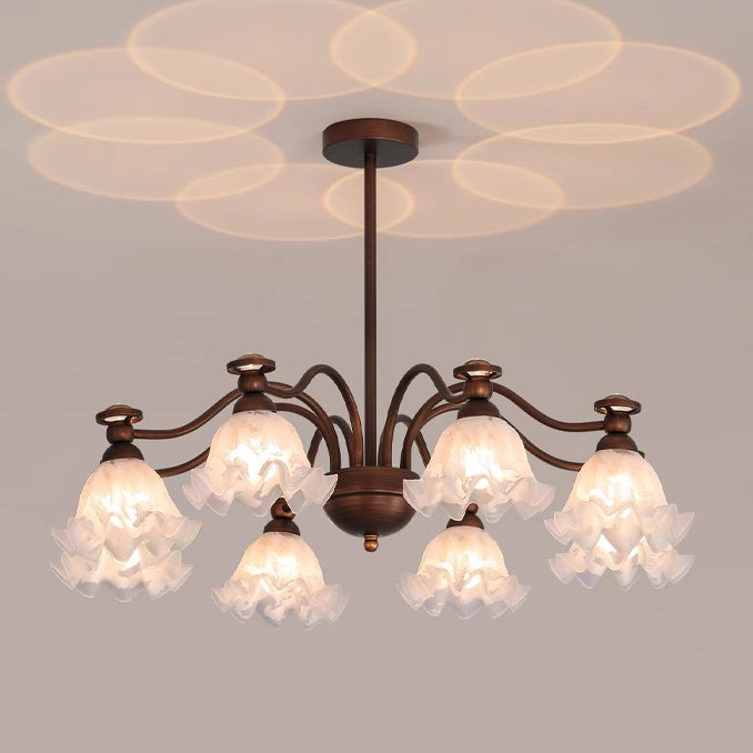 Contemporary Creative Branch Flower Glass Shade Hardware Frame 4/6/8 Chandelier For Living Room