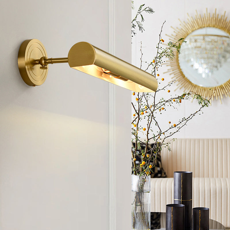 Contemporary Nordic Long Cylinder Brass 2-Light Vanity Light Wall Sconce Lamp For Bathroom