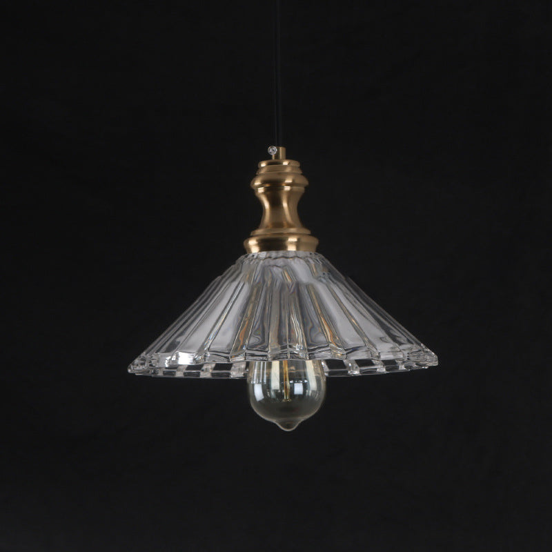 Modern Minimalist Cone Pleated Glass Shade Iron 1-Light Pendant Light For Living Room