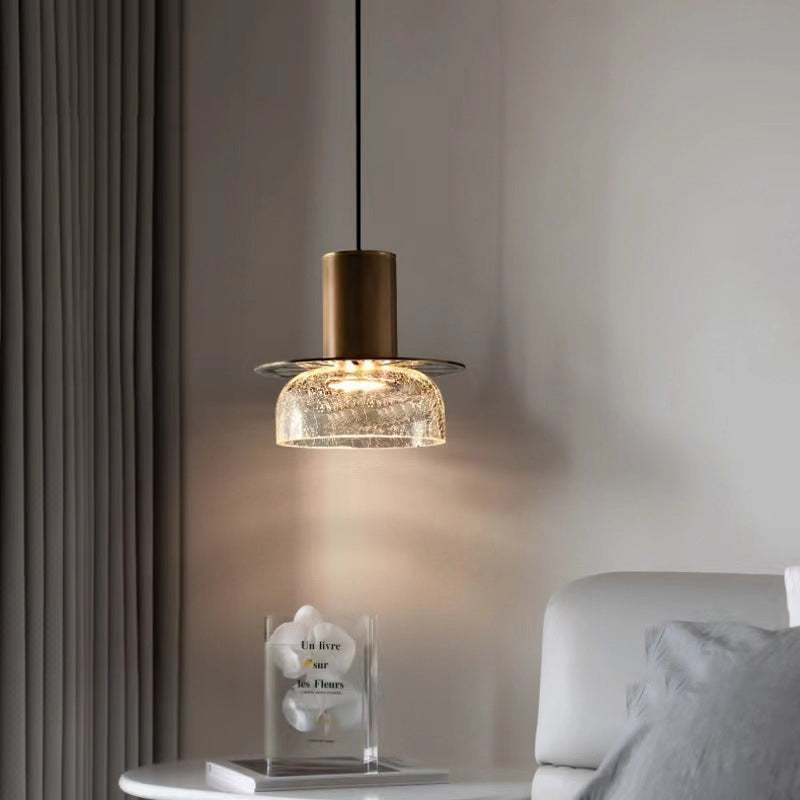 Contemporary Luxury Round Cylinder Crackle Glass Hardware LED Pendant Light For Living Room