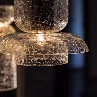 Contemporary Luxury Round Cylinder Crackle Glass Hardware LED Pendant Light For Living Room