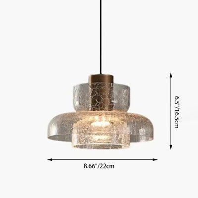 Contemporary Luxury Round Cylinder Crackle Glass Hardware LED Pendant Light For Living Room