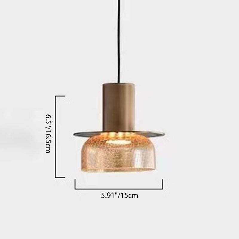 Contemporary Luxury Round Cylinder Crackle Glass Hardware LED Pendant Light For Living Room