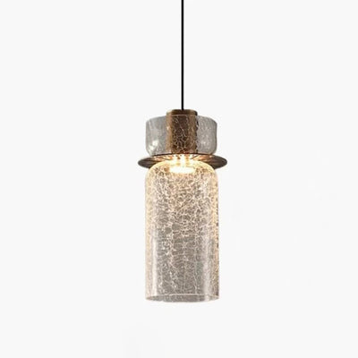 Contemporary Luxury Round Cylinder Crackle Glass Hardware LED Pendant Light For Living Room