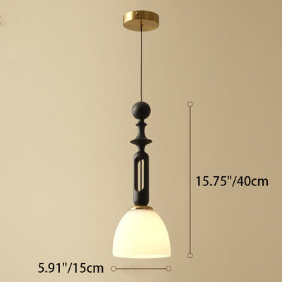 Traditional French Dome Cylinder Hardware Wood Frame Glass Shade 1-Light Pendant Light For Living Room