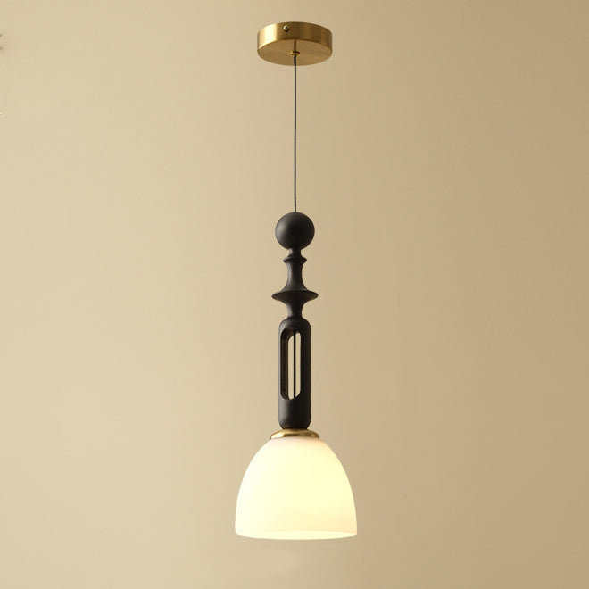 Traditional French Dome Cylinder Hardware Wood Frame Glass Shade 1-Light Pendant Light For Living Room