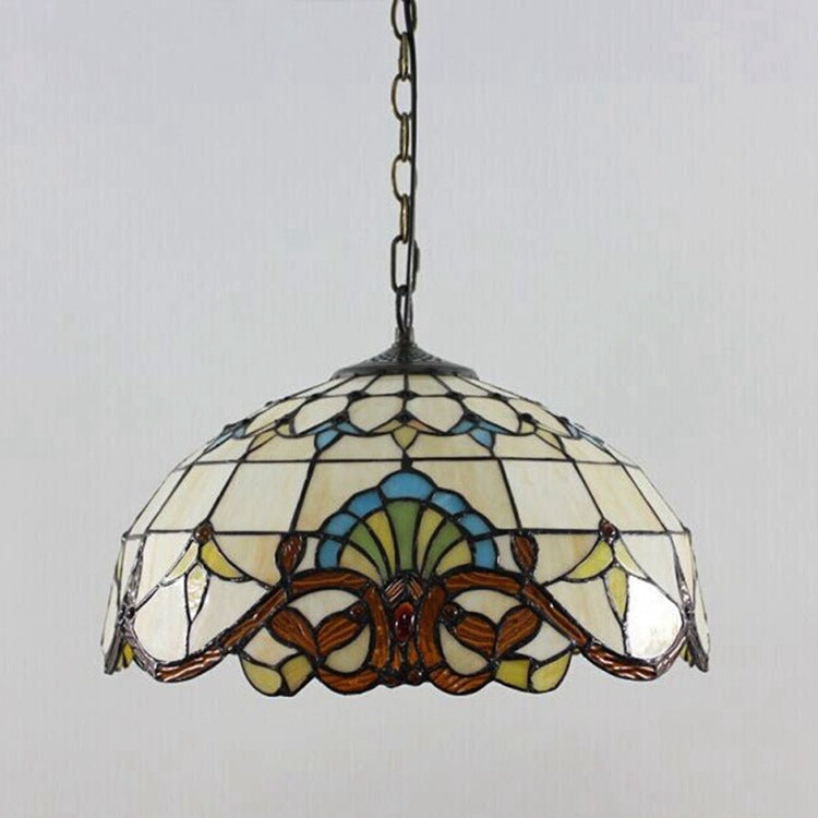 Traditional Tiffany Dome Baroque Flower Stained Glass Shade Iron 1-Light Pendant Light For Living Room