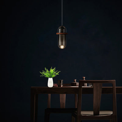 Modern Minimalist Cylinder Gradient Glass Iron LED Pendant Light For Bedroom