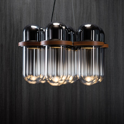 Modern Minimalist Cylinder Gradient Glass Iron LED Pendant Light For Bedroom