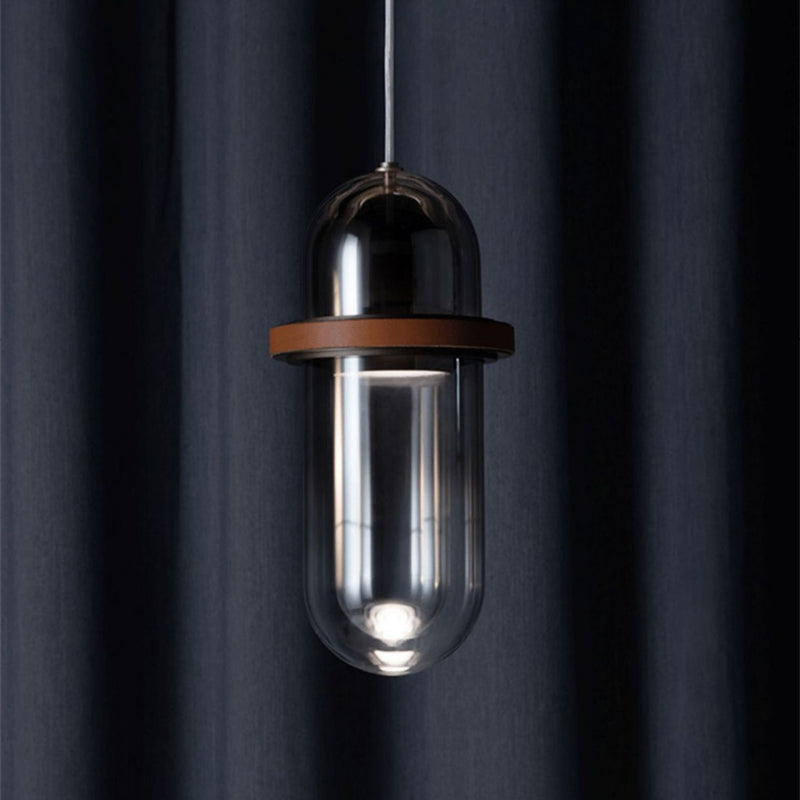 Modern Minimalist Cylinder Gradient Glass Iron LED Pendant Light For Bedroom