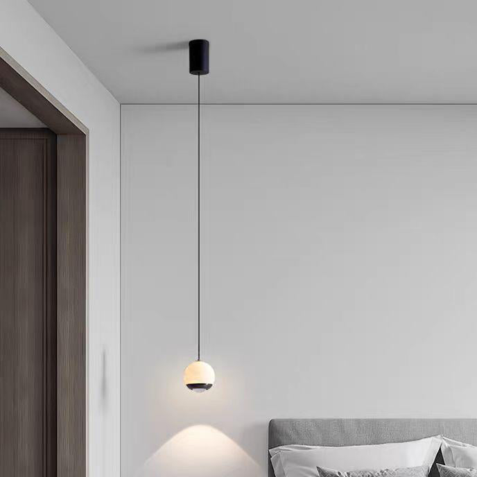 Modern Minimalist Globe Marble Aluminum LED Pendant Light For Bedroom