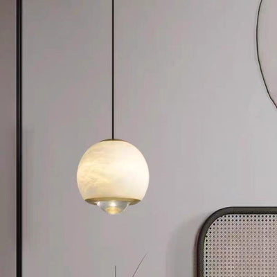 Modern Minimalist Globe Marble Aluminum LED Pendant Light For Bedroom