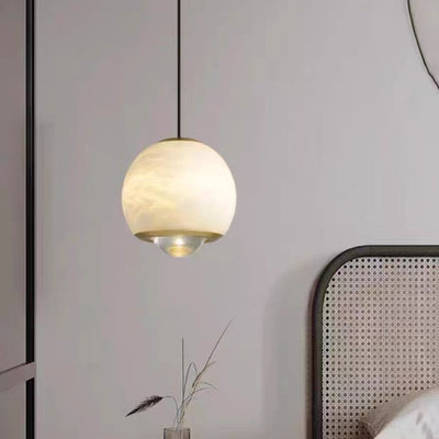 Modern Minimalist Globe Marble Aluminum LED Pendant Light For Bedroom