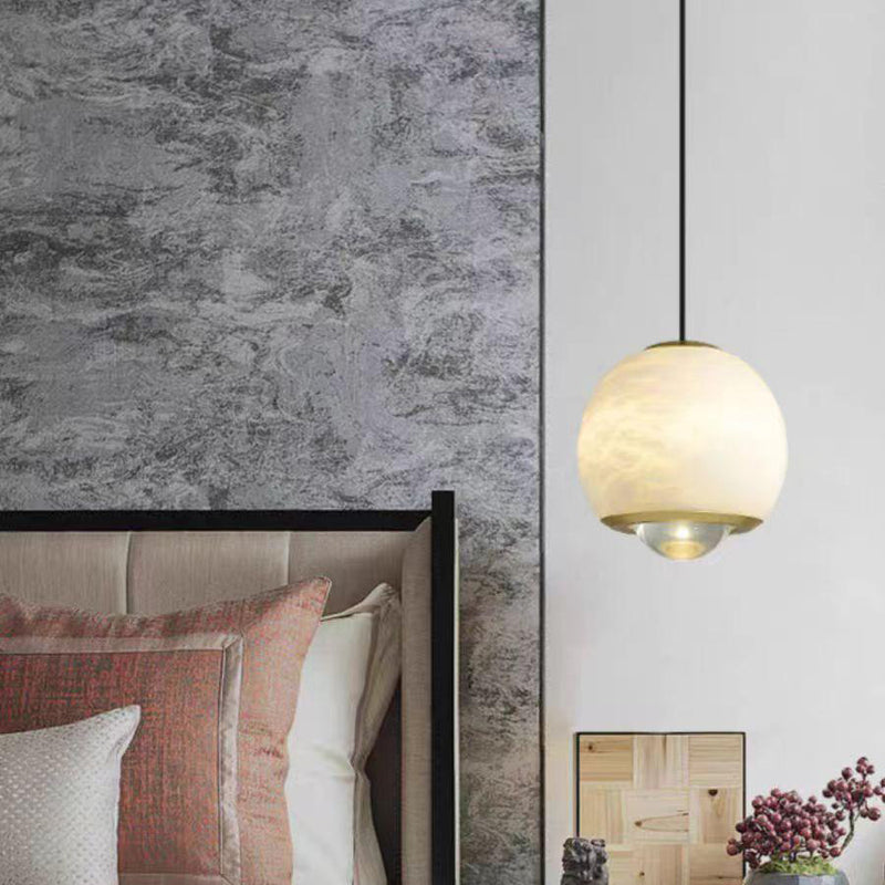 Modern Minimalist Globe Marble Aluminum LED Pendant Light For Bedroom