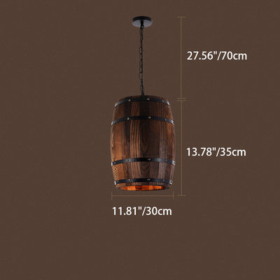 Traditional Rustic Barrel Wood Iron 1-Light Pendant Light For Dining Room