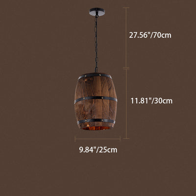 Traditional Rustic Barrel Wood Iron 1-Light Pendant Light For Dining Room