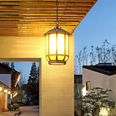 Traditional Chinese Round Lantern Aluminum Iron Glass 1-Light Pendant Light For Outdoor Patio