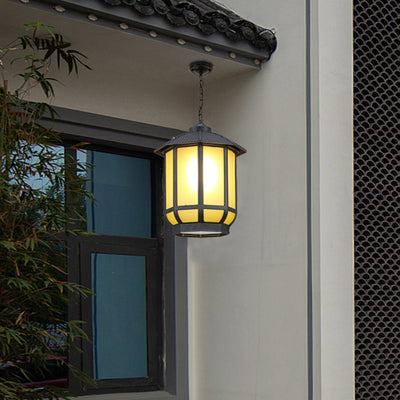 Traditional Chinese Round Lantern Aluminum Iron Glass 1-Light Pendant Light For Outdoor Patio