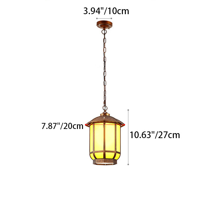 Traditional Chinese Round Lantern Aluminum Iron Glass 1-Light Pendant Light For Outdoor Patio