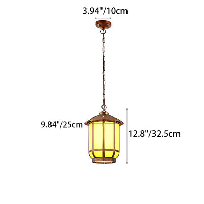 Traditional Chinese Round Lantern Aluminum Iron Glass 1-Light Pendant Light For Outdoor Patio