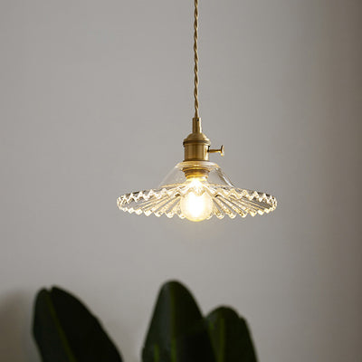 Modern Minimalist Round Flower Cone Brass Glass 1-Light Pendant For Living Room