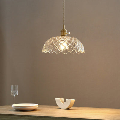 Modern Minimalist Round Flower Cone Brass Glass 1-Light Pendant For Living Room