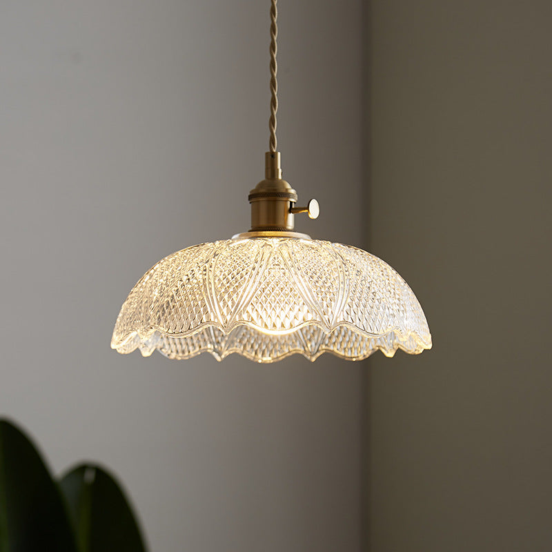 Modern Minimalist Round Flower Cone Brass Glass 1-Light Pendant For Living Room