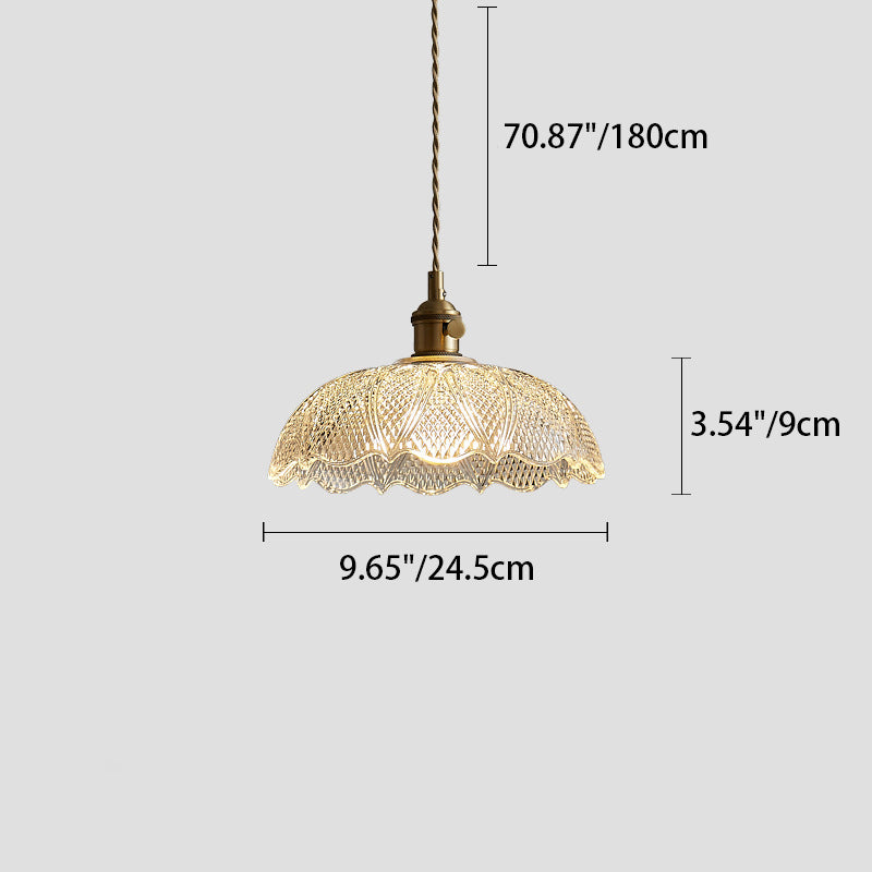 Modern Minimalist Round Flower Cone Brass Glass 1-Light Pendant For Living Room