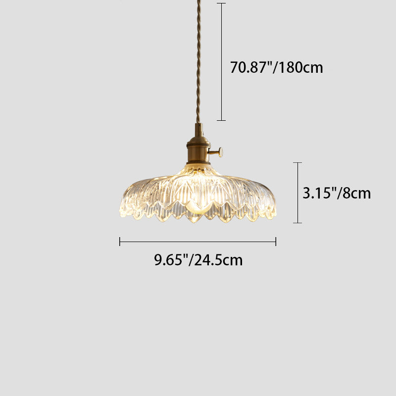 Modern Minimalist Round Flower Cone Brass Glass 1-Light Pendant For Living Room