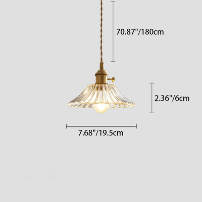 Modern Minimalist Round Flower Cone Brass Glass 1-Light Pendant For Living Room