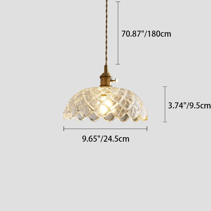 Modern Minimalist Round Flower Cone Brass Glass 1-Light Pendant For Living Room