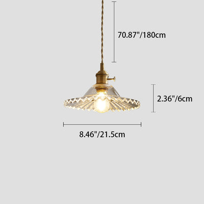 Modern Minimalist Round Flower Cone Brass Glass 1-Light Pendant For Living Room