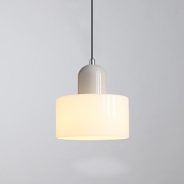 Modern Minimalist Round Cylinder Iron Glass 1-Light Pendant Light For Bedroom