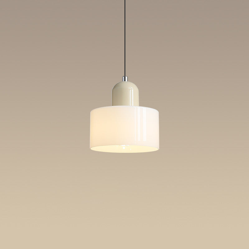 Modern Minimalist Round Cylinder Iron Glass 1-Light Pendant Light For Bedroom