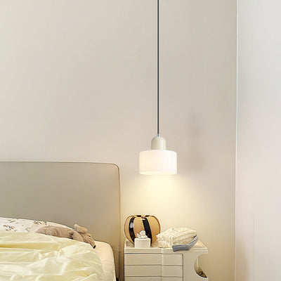 Modern Minimalist Round Cylinder Iron Glass 1-Light Pendant Light For Bedroom