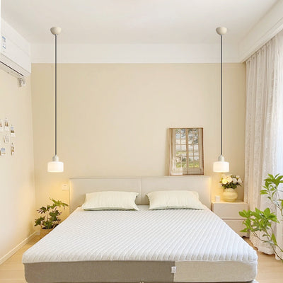 Modern Minimalist Round Cylinder Iron Glass 1-Light Pendant Light For Bedroom