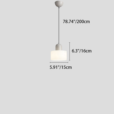 Modern Minimalist Round Cylinder Iron Glass 1-Light Pendant Light For Bedroom