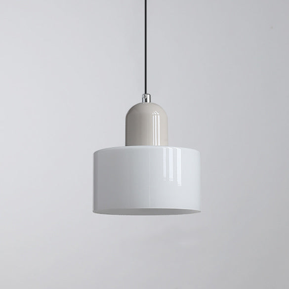 Modern Minimalist Round Cylinder Iron Glass 1-Light Pendant Light For Bedroom