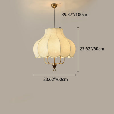 Traditional French Round Flower Shape Solid Wood Iron Frame Fabric 4/5 Light Pendant Light For Living Room