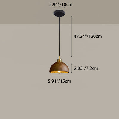 Modern Minimalist Dome Half Round Cylinder Walnut Wood Shade Copper Iron 1/3 Light Island Light Chandelier For Dining Room