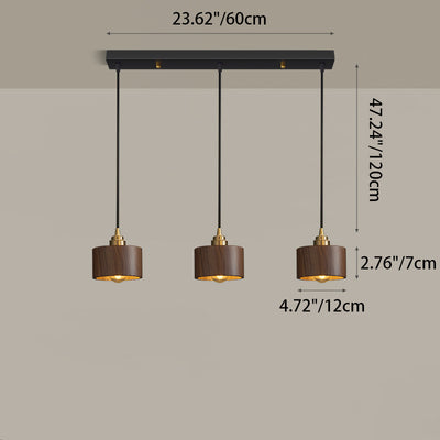 Modern Minimalist Dome Half Round Cylinder Walnut Wood Shade Copper Iron 1/3 Light Island Light Chandelier For Dining Room