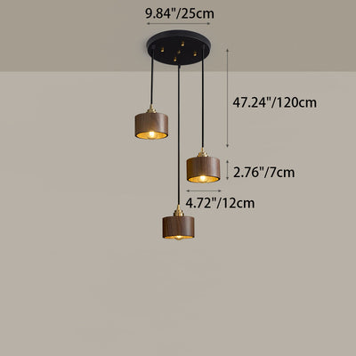 Modern Minimalist Dome Half Round Cylinder Walnut Wood Shade Copper Iron 1/3 Light Island Light Chandelier For Dining Room