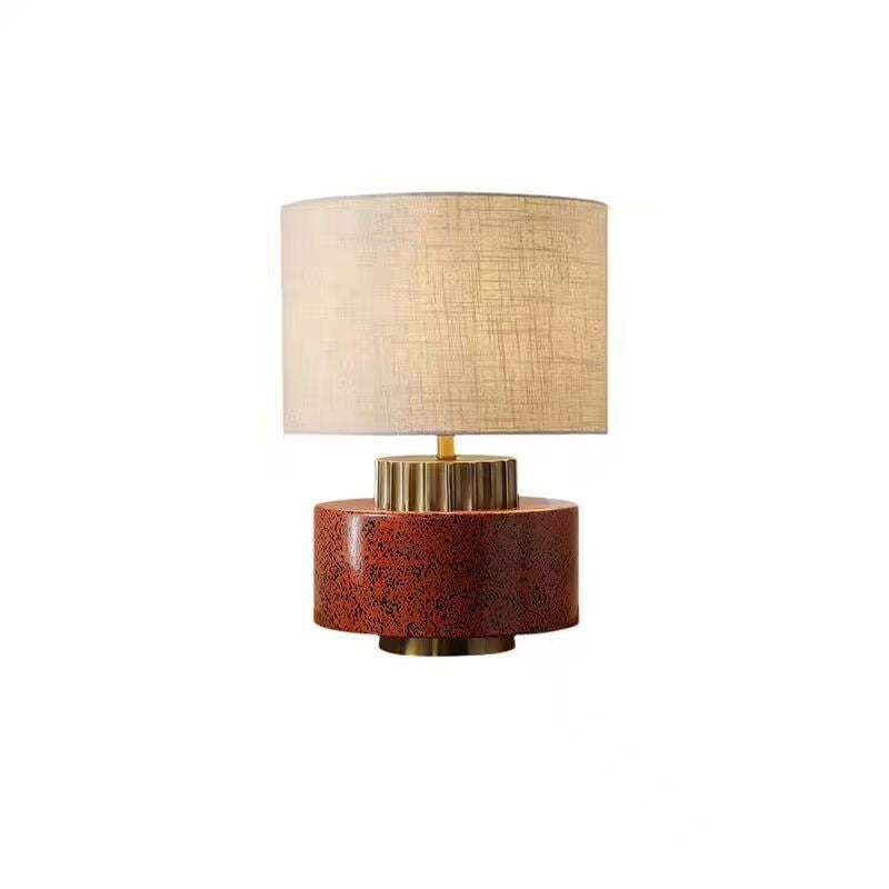 Modern Art Deco Round Cylinder Ceramic Fabric 1-Light Table Lamp For Bedroom