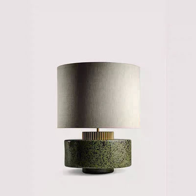 Modern Art Deco Round Cylinder Ceramic Fabric 1-Light Table Lamp For Bedroom