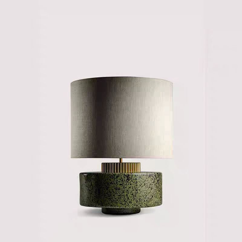 Modern Art Deco Round Cylinder Ceramic Fabric 1-Light Table Lamp For Bedroom