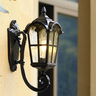 Traditional European Quadrilateral Lace Aluminum Printed Glass 1-Light Outdoor Wall Sconce Lamp For Garden