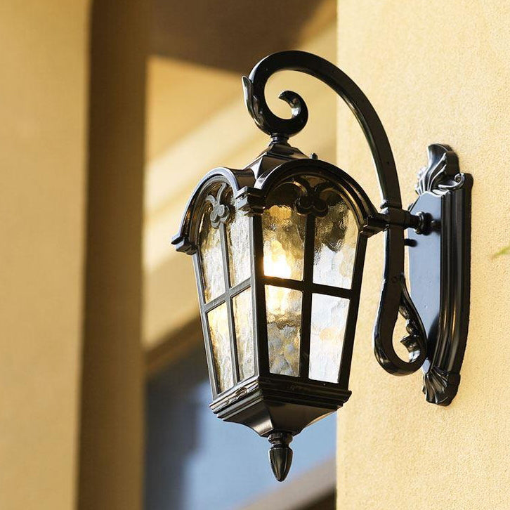 Traditional European Quadrilateral Lace Aluminum Printed Glass 1-Light Outdoor Wall Sconce Lamp For Garden