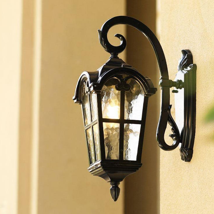 Traditional European Quadrilateral Lace Aluminum Printed Glass 1-Light Outdoor Wall Sconce Lamp For Garden